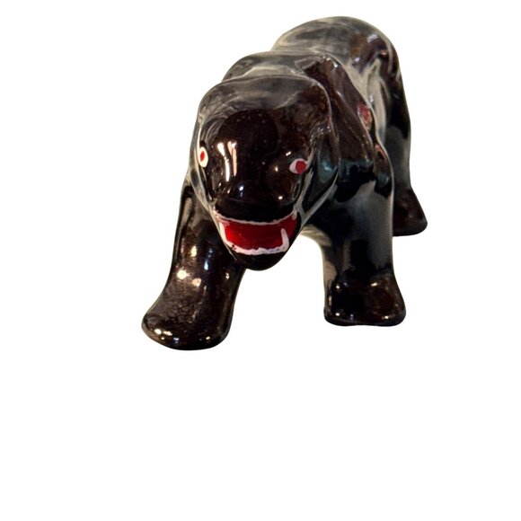 1950s Vintage Black Panther Ceramic Figurine Pair MCM Jungle Décor Vtg Stalking - Picture 3 of 8